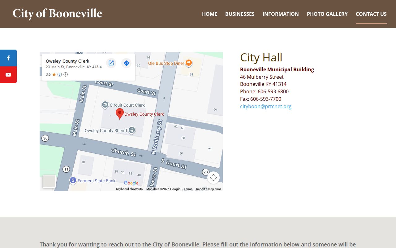 Booneville municipal contact page for police arrest and mugshot records requests