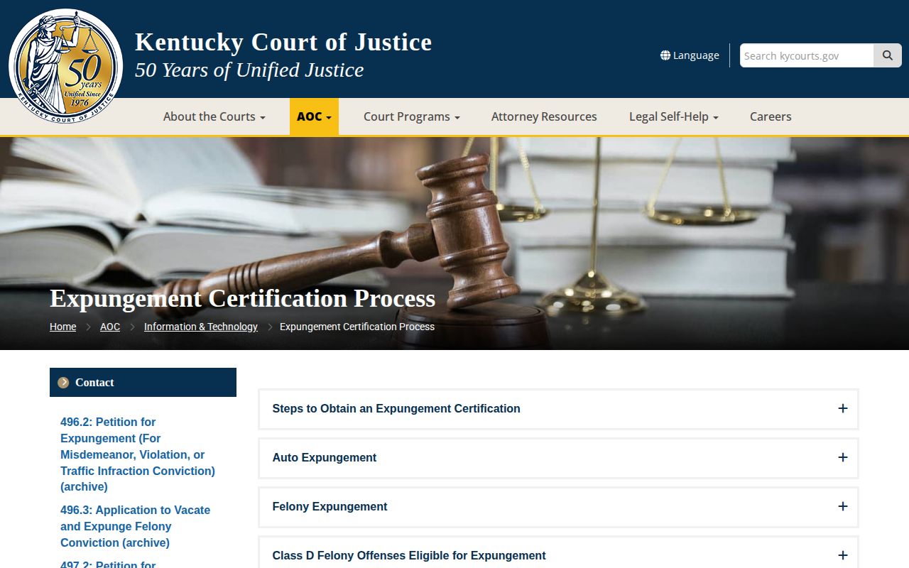 Kentucky Courts expungement information for Owsley County booking records